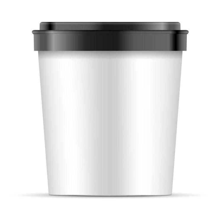 Vettore aprire la tazza di carta bianca con coperchio nero per dessert