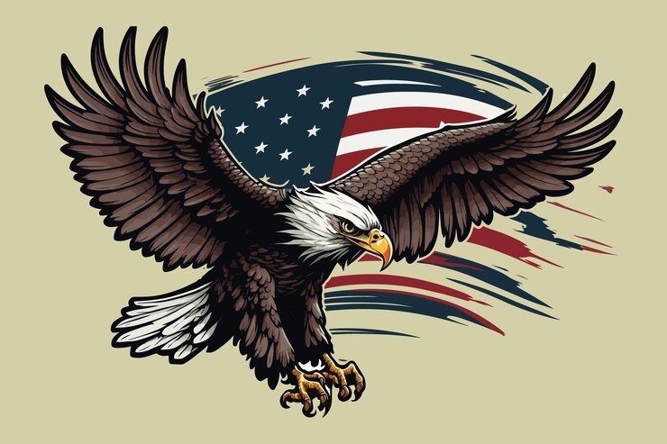 Aquila con la bandiera americana sul retro