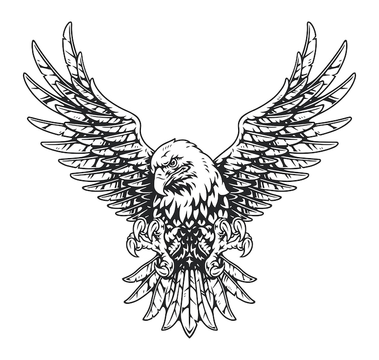 Vettore aquila con le ali spalancate in un disegno intricato
