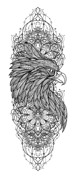 Aquila di schizzo di arte del tatuaggio in bianco e nero