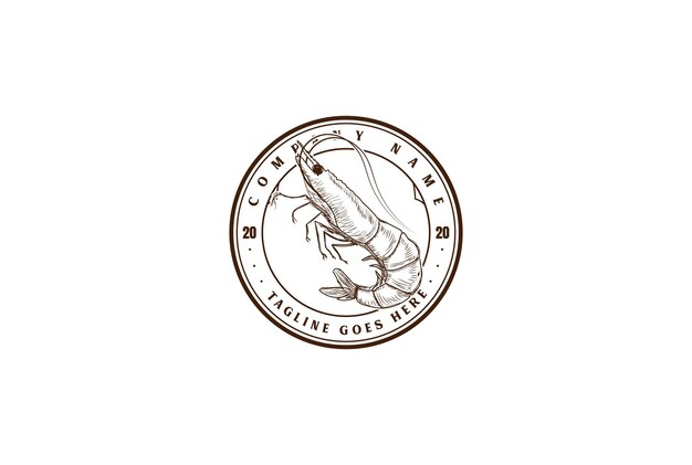 Aragosta di gamberi gamberi vintage retrò per ristorante di pesce etichetta prodotto Logo Design Vector