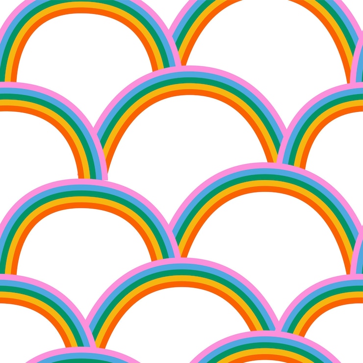 Vettore arc estate arcobaleno capriccioso modello senza cuciture moderno groovy hippie astratto arco sfondo vibrante