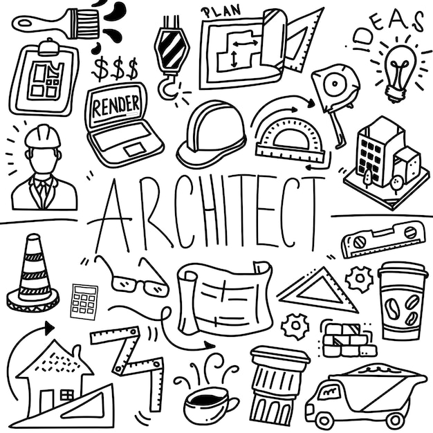 Architetto Doodle Professione Linea Icona Schizzo Costruzione Doodle Icona Fatto a mano Arte vettoriale