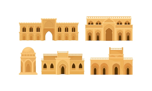 Architettura araba e edifici con set vettoriale di ornamenti geometrici