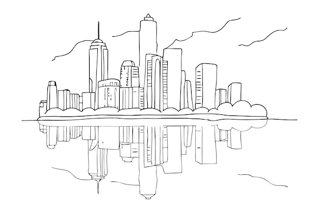 Architettura moderna Edificio commerciale continuo Disegno artistico di una linea Grattacielo in una città urbana
