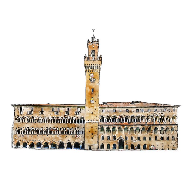 Vettore architettura palazzo vecchio italia schizzo ad acquerello illustrazione disegnata a mano
