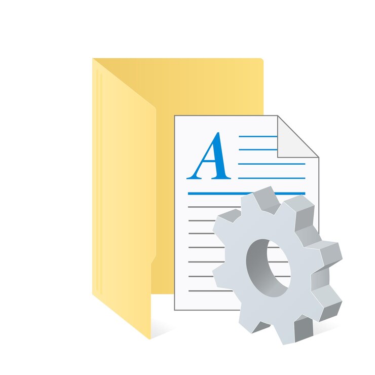 Vettore archivia la cartella del computer e il documento con l'icona a forma di ingranaggio icona o istruzione delle impostazioni. cartella colori