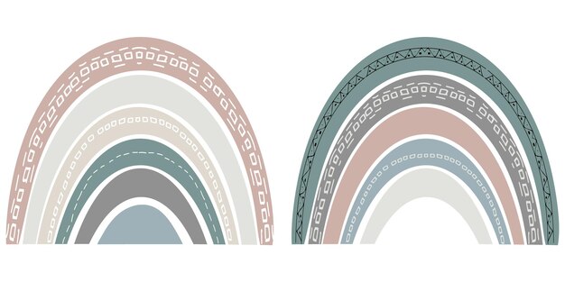 Arcobaleno carino scandinavo isolato su sfondo bianco. Arcobaleno divertente del fumetto. Disegno infantile per il design della scuola materna. Illustrazione disegnata a mano di scarabocchio. Design scandinavo.