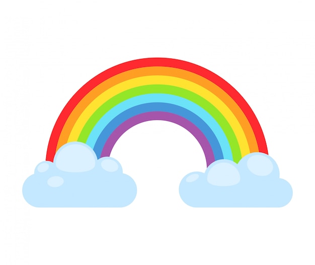 Arcobaleno e nuvole isolate. Spettro dell&#39;arcobaleno della nuvola del segno della natura. Arcobaleno della curva del tempo, simbolo astratto grafico.