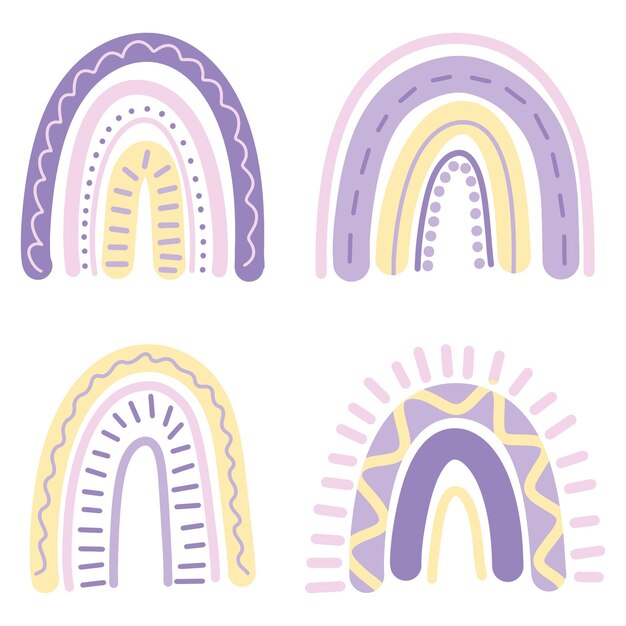 Arcobaleno in stile Boho per la decorazione della parete della camera dei bambini semplice doodle vettore disegnato a mano arco illustrazione s