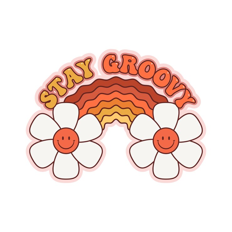 Vettore arcobaleno sorridente hippie con slogan stay groovy