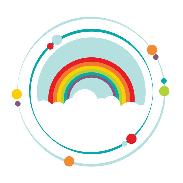 Vettore arcobaleno tra le nuvole simbolo dell'icona grafica dell'illustrazione vettoriale