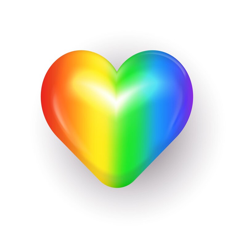 Vettore arcobaleno tridimensionale cuore simbolo di amore accettazione e diversità per gli eventi del mese dell'orgoglio
