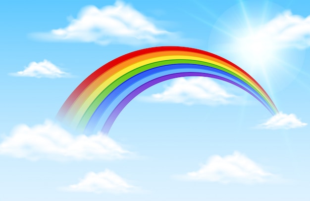 Arcobaleno variopinto in cielo blu