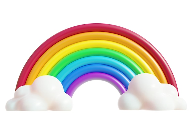 Arcobaleno vibrante 3D con nuvole Vettore in stile cartone animato