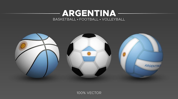 Argentina bandiera basket calcio pallavolo palle mockup 3d illustrazione vettoriale sport isolato