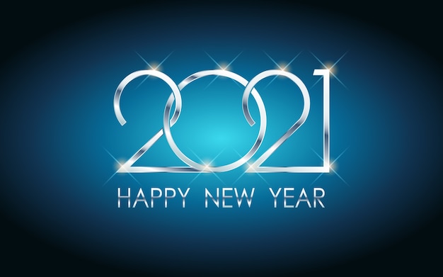 Argento felice anno nuovo 2021 in sfondo di colore blu