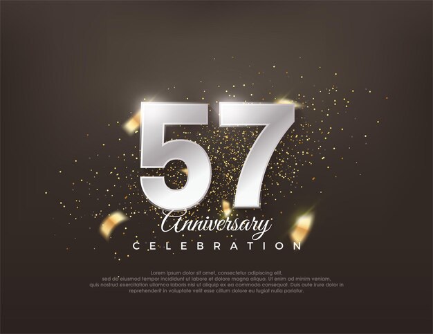 Argento metallizzato numero 57 lussuoso ed elegante design celebrativo Vettore premium per il saluto celebrativo del banner poster