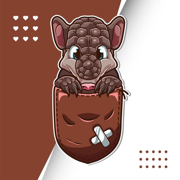 Armadillo simpatico cartone animato in una tasca