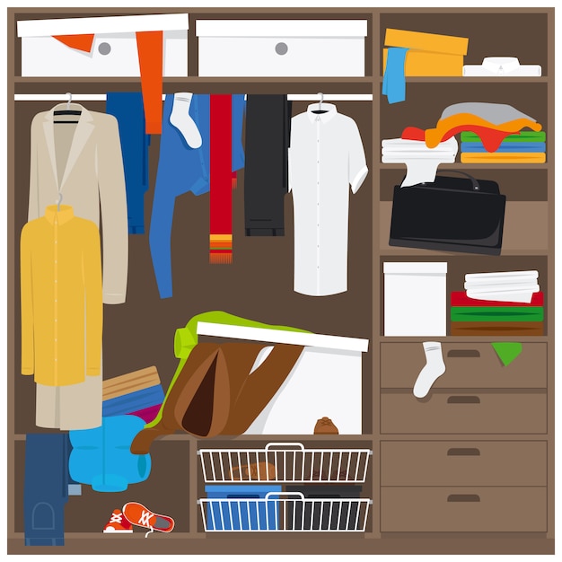 Armadio aperto con vestiti mess