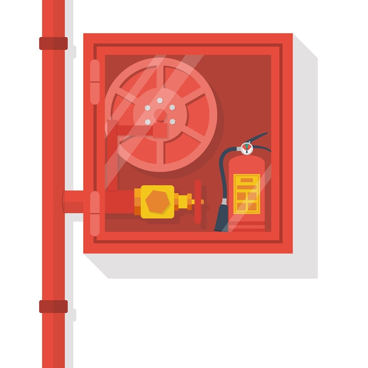 Vettore armadio per manichette antincendio isolato su sfondo bianco. equipaggiamento antincendio nella cassetta a muro. idrante con tubi dell'acqua. apparecchiature antincendio. armadio per manichette antincendio. cassetta di emergenza rossa. design piatto vettoriale.