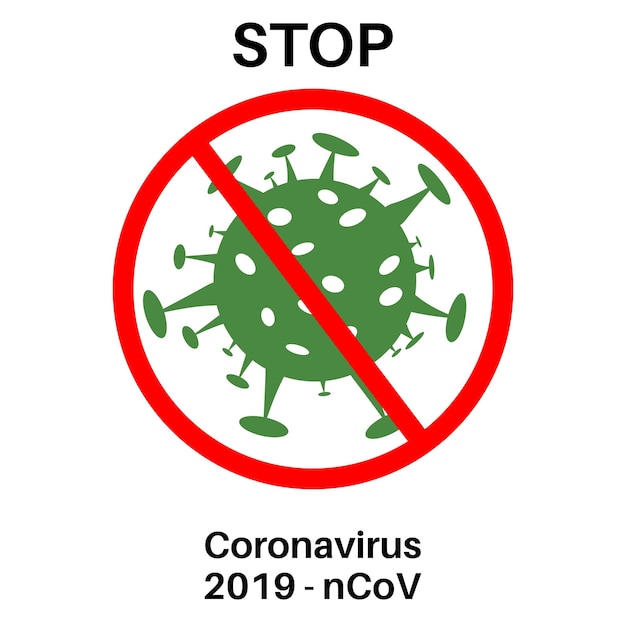 Arresta il concetto di Coronavirus, il modello di ceppo virale astratto Il nuovo coronavirus 2019-nCoV è barrato
