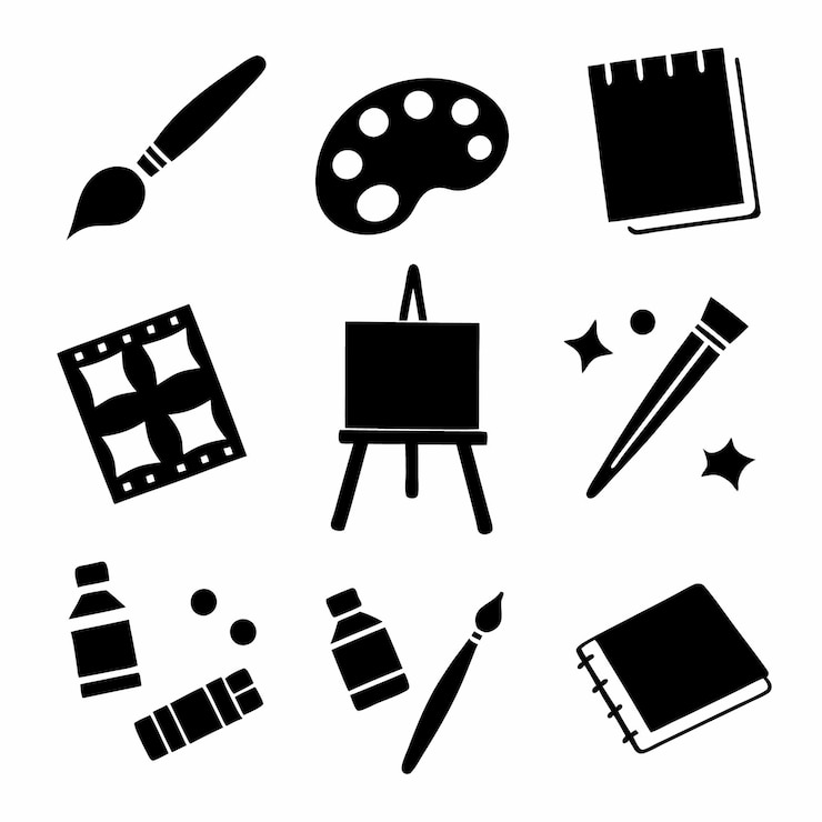 Vettore art supplies doodle con pennello