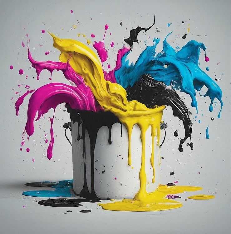 Vettore arte 3d con spruzzi di vernice colorati