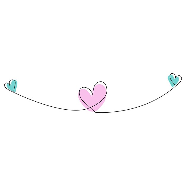 Arte continua di una linea a forma di cuori d'amore su illustrazione bianca