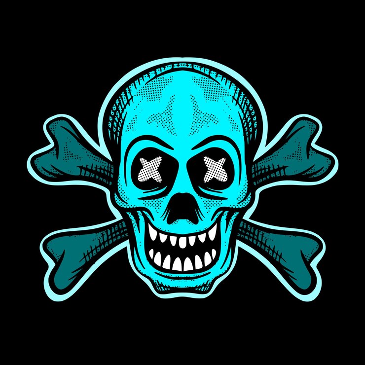 Vettore arte del cranio illustrazione vettore premium in stile disegnato a mano per tatuaggio, adesivo, logo ecc