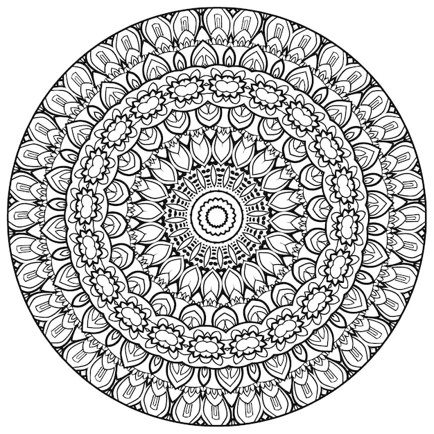Arte del libro da colorare mandala. biglietto di auguri, adesivo, motivo traforato e tatuaggio. decorazione per interni