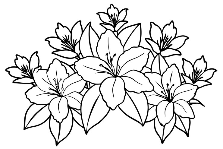 Vettore arte della linea di fiori di azalea