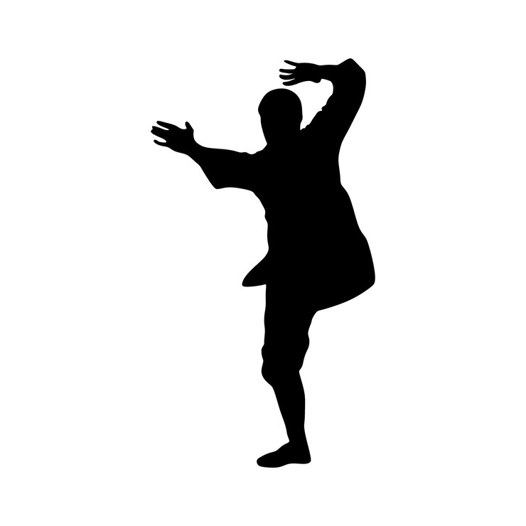 Vettore arte della siluetta di un uomo che dimostra wushu di arti marziali, esercizi di kung fu. illustrazione vettoriale. w