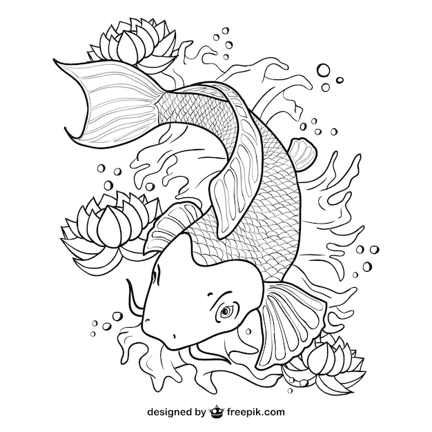 Arte koi linea pesce vettore