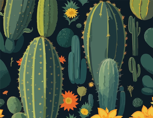 Arte vettoriale cactus senza soluzione di continuità 2D di eleganza naturale