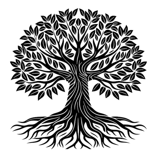 arte vettoriale degli alberi con radici degli alberi vettoriale della silhouette
