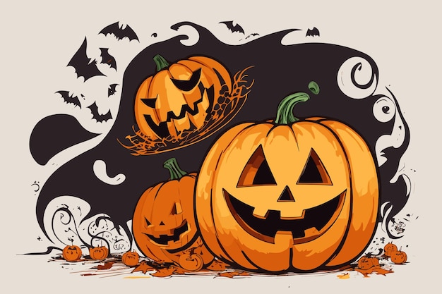 arte vettoriale halloween strega zucca ragno illustrazione horror a lume di candela sfondo spettrale pipistrello art