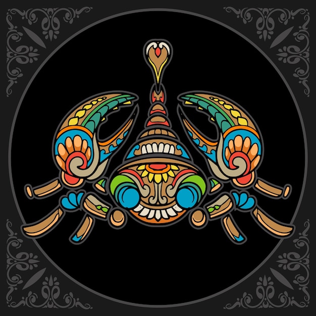 Arti colorate dello zentangle dello scorpione isolate su fondo nero