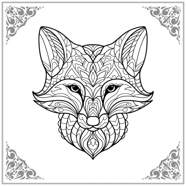 Arti Fox zentangle isolati su sfondo bianco