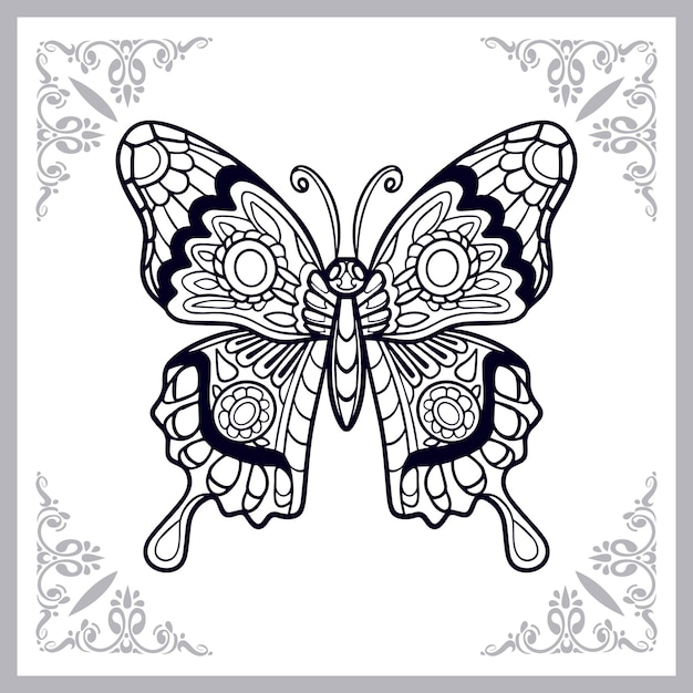 Arti zentangle farfalla isolati su sfondo bianco