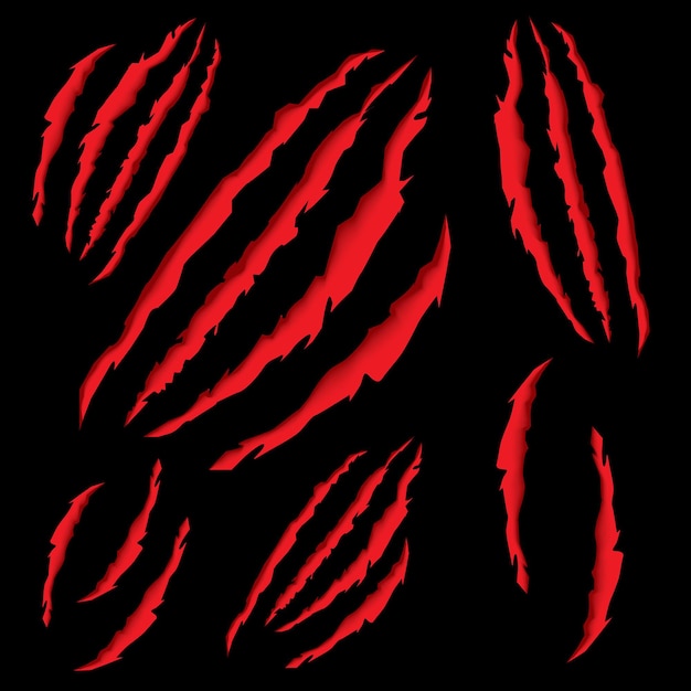 Artigli di animali che graffiano. Illustrazione di vettore. Tiger o Bear Paw graffi su sfondo nero.