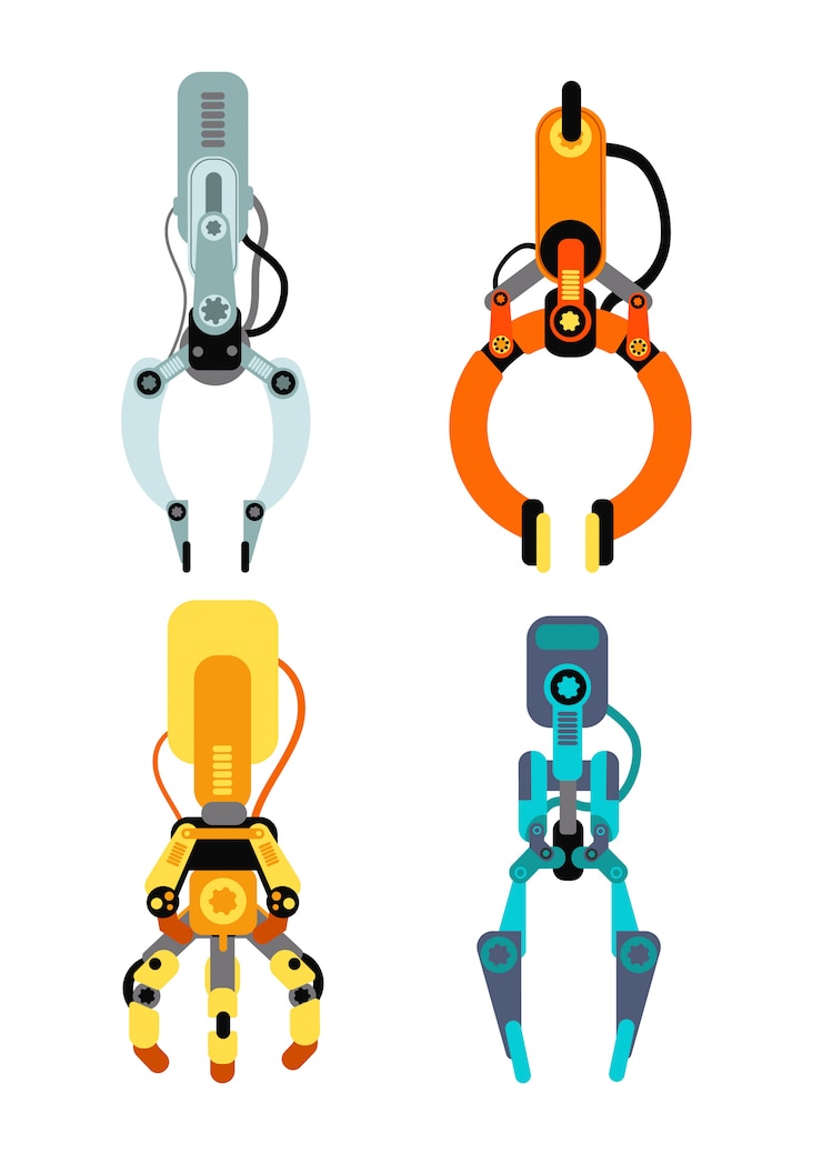 Vettore artigli industriali robotizzati. insieme di dispositivo di gioco avvincente a macchina dell'artiglio isolato