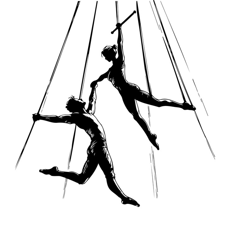 Vettore artista di trapezio in midswing