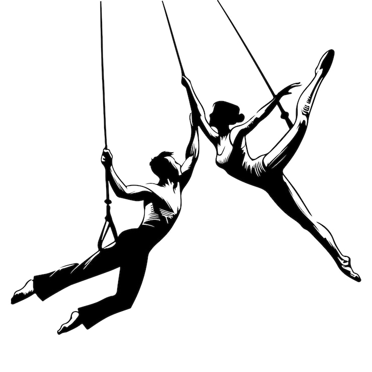 Vettore artista di trapezio in midswing
