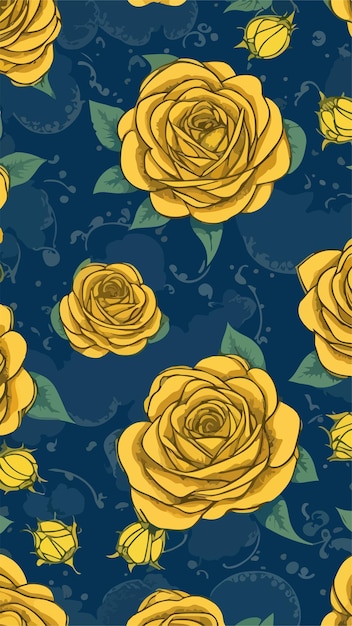 Artistic Navy e Yellow Roses modelli vettoriali senza cuciture