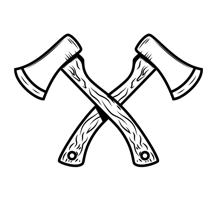 Vettore asce incrociate su sfondo bianco. elemento per logo, etichetta, emblema, segno, poster. illustrazione