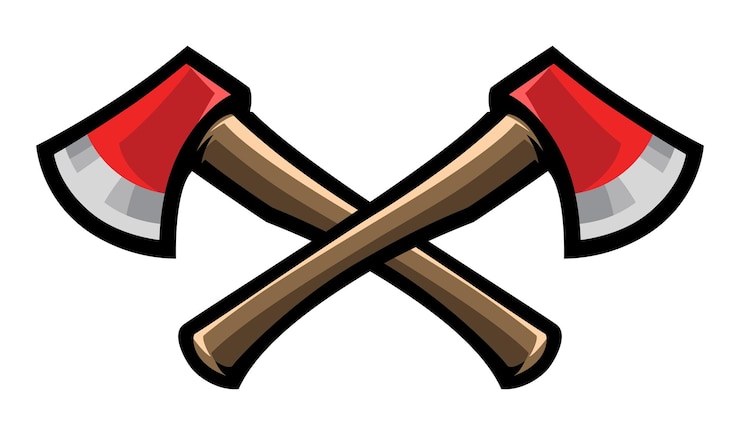 Vettore ascia. logo del boscaiolo ascia. due assi incrociati. icona dello strumento per la lavorazione del legno.