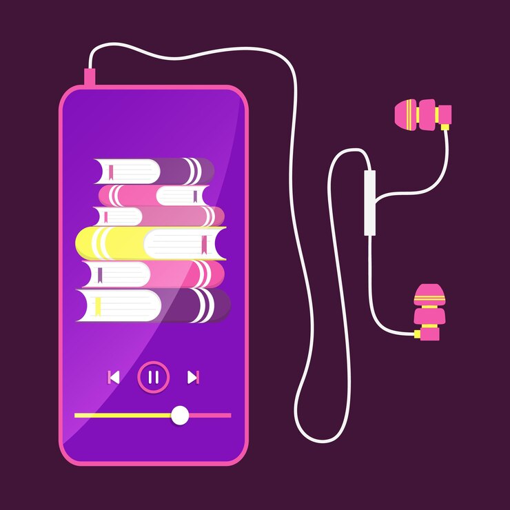 Vettore ascolto di audiolibro nuovo modo di apprendimento digitale illustrazione del concetto educativo