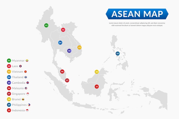 Asean mappa design piatto illustrazione
