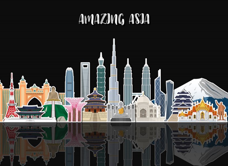 Vettore asia famoso landmark carta d'arte.